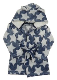 Tmavomodrý chlupatý župan s hvězdičkami a kapucí Primark