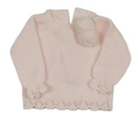 Světlerůžový svetr s bambulkami