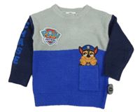 Nové - Šedo-safírovo-tmavomodrý svetr s Paw Patrol Nickelodeon