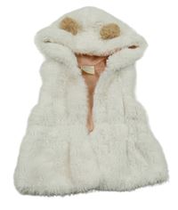 Bílá kožešinová podšitá vesta s kapucí 