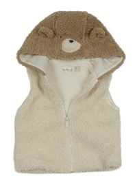 Smetanovo-hnědá huňatá podšitá vesta s kapucí Mayoral