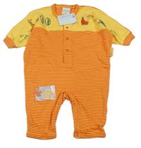 Nové - Žluto-červený pruhovaný bavlněný overal se zvířátky Schiesser