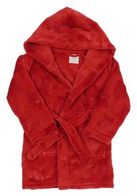 Červený chlupatý župan s hvězdičkami a kapucí Primark