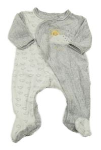 Šedo-bílý sametový overal s mráčky Smile