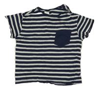 Tmavomodro-bílé pruhované tričko s kapsou H&M