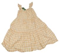 Nové - Broskvovo-bílé kostkované plátěné šaty Matalan