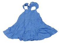 Nové - Světlemodré plátěné šaty s volánky Primark 