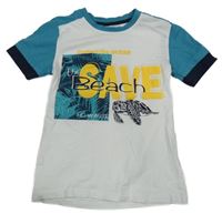 Bílo-mátové tričko s nápisem Kids