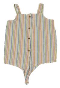 Bílo-barevný pruhovaný třpytivý propínací crop top 