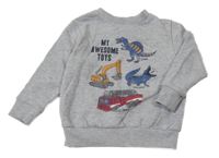 Šedá melírovaná mikina s dinosaury a auty C&A