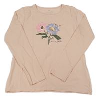 Světlerůžové triko s kytičkami H&M