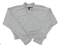 Šedý melírovaný lehký crop svetr s průstřihem New Look