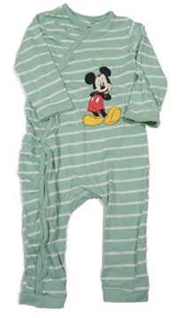 Světlezeleno-bílý pruhovaný overal s Mickeym Disney 