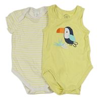 2x - Body - Žluto/bílé pruhované body, žluté tílkové body s tukanem C&A