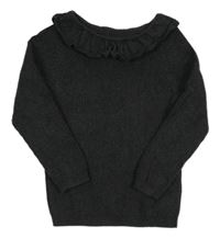 Tmavošedý melírovaný žebrovaný svetr s límečkem George