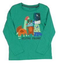 Nové - zelené melírované triko s dinosaury Tu 