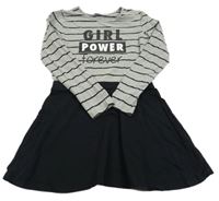 Šedo-černé šaty s nápisy a pruhy bpc