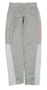 Světlešedo-bílé melírované funkční sportovní legíny s nápisem ERGEENOMIXX