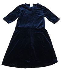 Tmavomodré lesklé sametové šaty STOP+GO