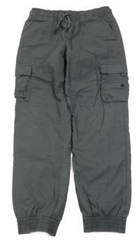 Tmavošedé kostkované cargo cuff plátěné kalhoty F&F