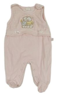 Světlerůžovo-bílé sametové dupačky s medvídky a pruhy 