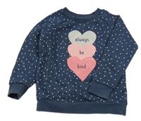 Tmavomodrá melírovaná puntíkatá mikina se srdíčky s nápisy PRIMARK