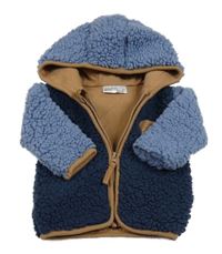 Tmavomodro-modrá huňatá podšitá bunda s kapucí Ergee