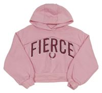 Růžová crop teplá mikina s nápisem a kapucí RIVER ISLAND