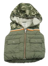 Khaki-army prošívaná šusťáková zateplená vesta s kapucí F&F