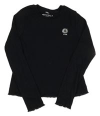 Černé žebrované crop triko se sluníčkem a nápisem M&S