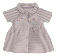 Světlefialovo-bílé pruhované šaty s kytičkami a límečkem St. Bernard