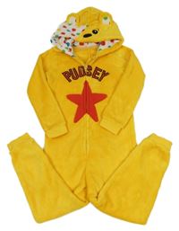 Žlutá plyšová kombinéza s kapucí - medvídek Pudsey George