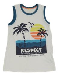 Bílo-petrolejové tílko s palmami Kids