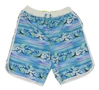 Modro-fialovo-bílé plážové kraťasy se žraloky Y.F.K.