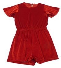 Červený třpytivý sametový kraťasový overal F&F