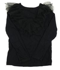 Černé triko s tylovými volánky H&M