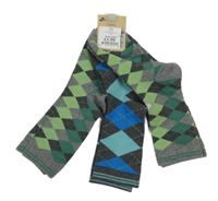 Nové - 3x - Šedo-zeleno/khaki/modré kárované ponožky Next vel. 37-41