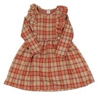 Pudrovo-červeno-vínové kostkované úpletové šaty s volánky little kids