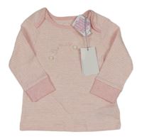 Nové - světlerůžovo-bílé pruhované melírované pyžamové triko s králíčky Mothercare