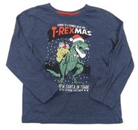 Tmavomodré vánoční triko s dinosaurem a nápisem Rebel