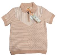 Růžovo-bílé pruhované pletené polo tričko River Island