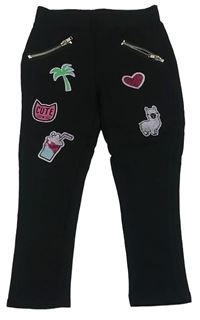 Černé tregíny s obrázky a zipy Kiki&Koko