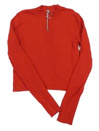 Červený žebrovaný crop svetr se zipem H&M