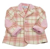 Krémovo-růžovo-hnědá kostkovaná flaušová podšitá bunda