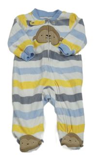 Bílo-modro-žlutý pruhovaný fleecový overal s opicí Carter's