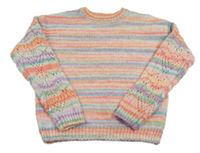 Barevný pruhovaný vlněný svetr s perforovanými rukávy F&F