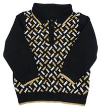 Černo-hnědo-bílý polo svetr se vzorem Matalan