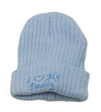 Světlemodrá žebrovaná pletená čepice s nápisem