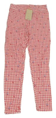 Nové - Tmavorůžovo-bílé kostkované legíny s květinami Leigh Tucker