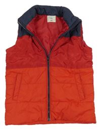 Červeno-tmavomodrá šusťáková zateplená vesta